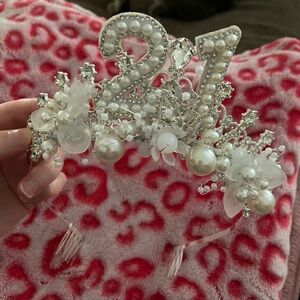 21st birthday silver pearl tiara